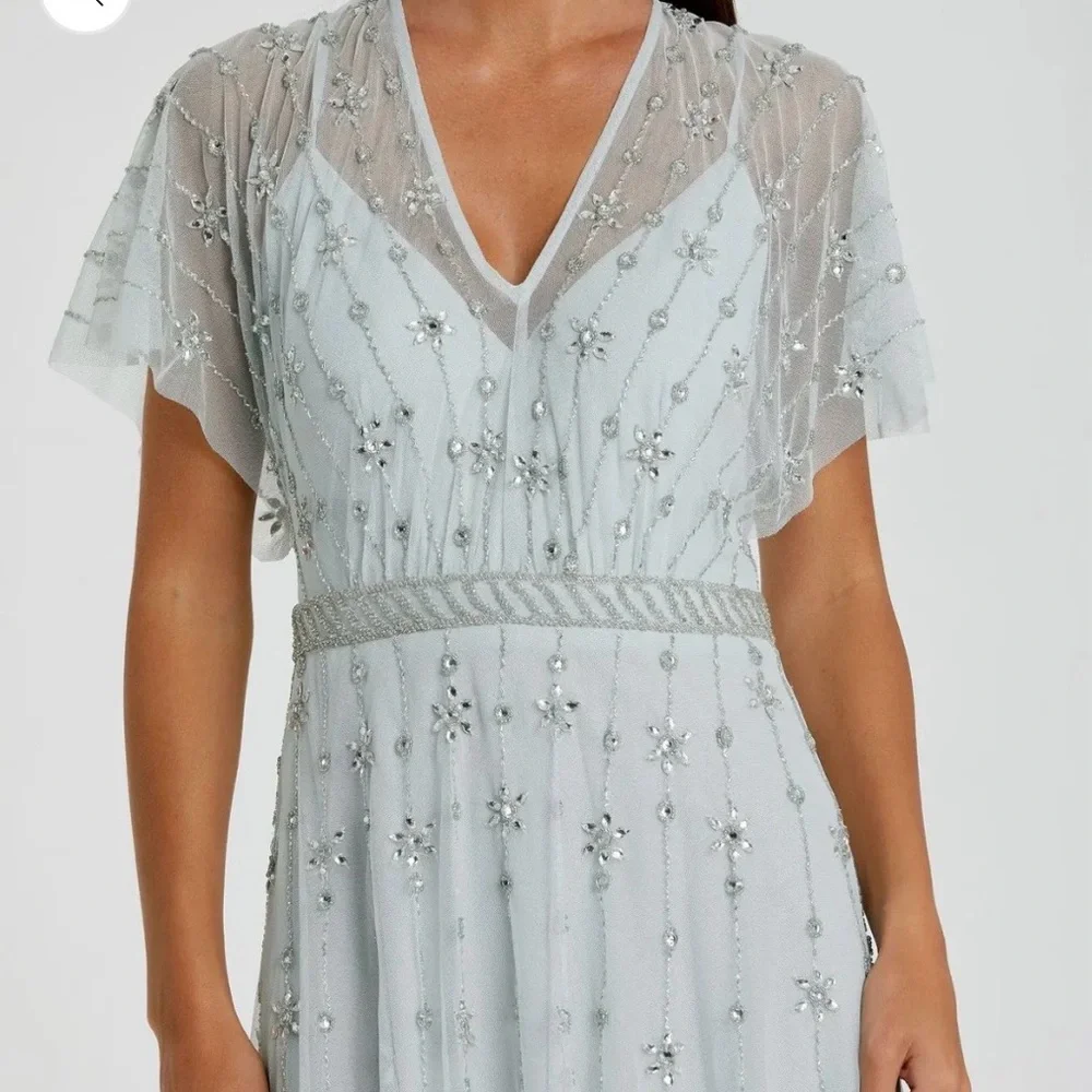 Mac Duggal Pale Blue Beaded Maxi Gown - Picture 2 of 4